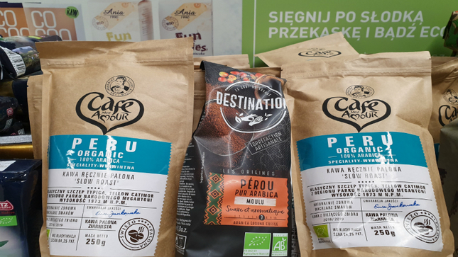  Café orgánico peruano en el mercado de Polonia